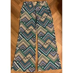 BCX Pants Womens Small Blue Palazzo Wide Leg Stretch Jersey‎ Geometric Boho Y2K